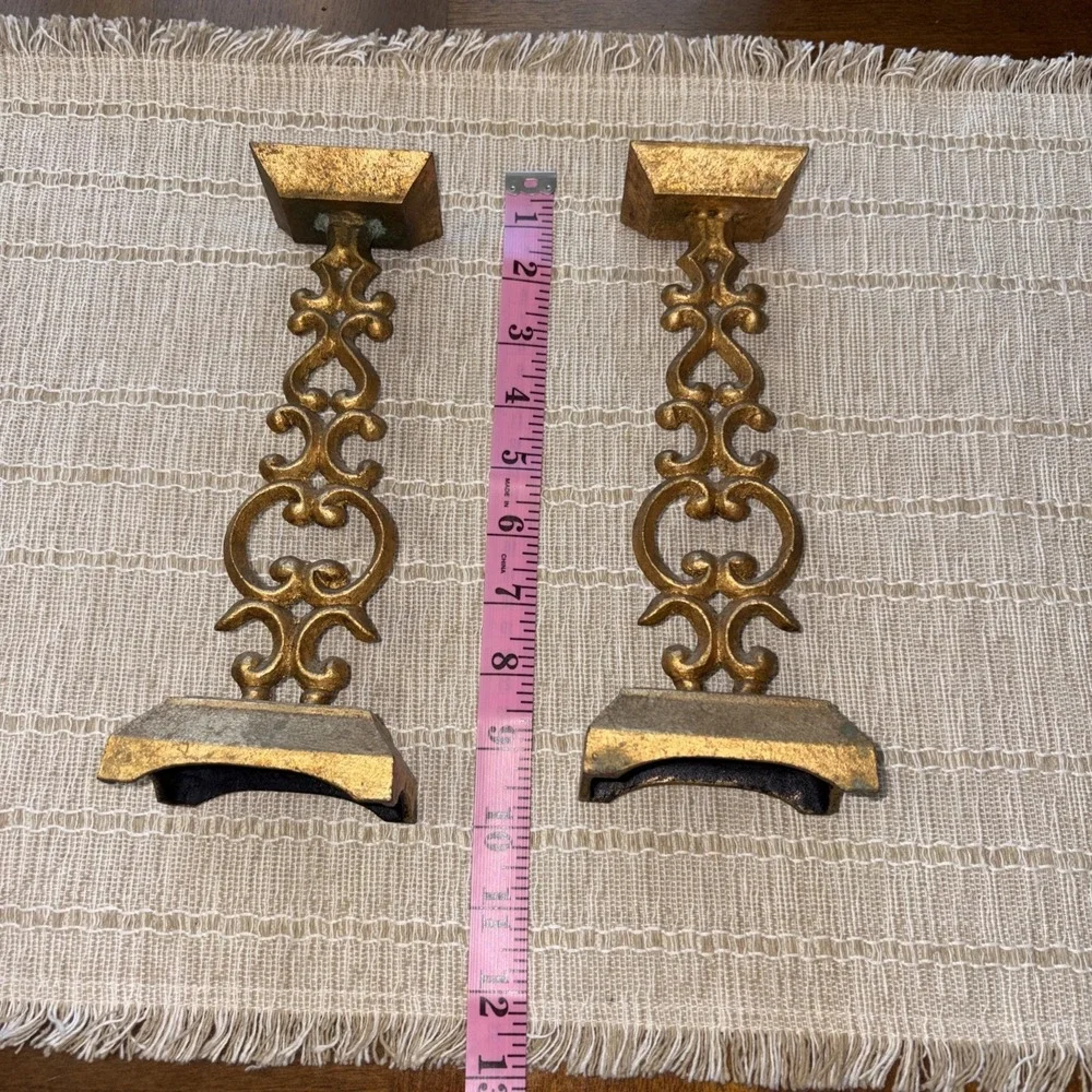 VTG Japanese Gold Tone Pair Of Candlesticks‎  9 Inch